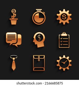 Set Business man planning mind, Envelope, Time Management, Clipboard with checklist, Tie and Chat icon. Vector