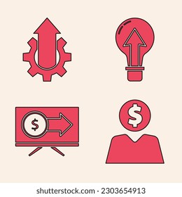 Set Business man planning mind, Arrow growth gear business, Light bulb and Monitor with dollar icon. Vector
