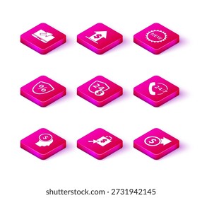 Set Business man planning mind, Shoping bag and dollar, Loan percent, Shield with, Financial growth coin, Telephone 24 hours support, Price tag New and  icon. Vector