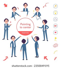 A set of business man pointing in different directions.Positive expression.It's vector art so easy to edit.