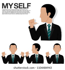 Set of business man is pointing to himself on transparent background