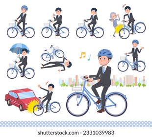 A set of business man riding a city cycle.It's vector art so easy to edit.