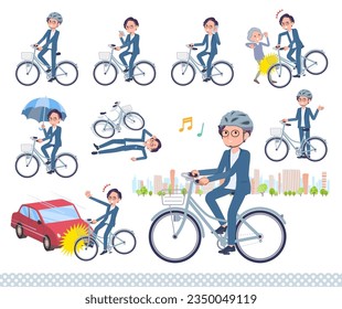 A set of business man riding a city cycle.It's vector art so easy to edit.