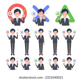 A set of business man with a round plate.It's vector art so easy to edit.