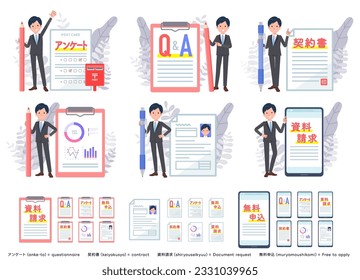 Un grupo de hombres de negocios y varios documentos. Es arte vectorial tan fácil de editar.