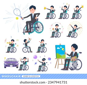 A set of business man in a wheelchair.About hobbies and lifestyle.It's vector art so easy to edit.