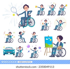 A set of business man in a wheelchair.About hobbies and lifestyle.It's vector art so easy to edit.