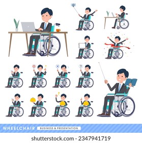 A set of business man in a wheelchair.About business and presentations.It's vector art so easy to edit.
