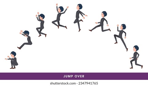 A set of business man who jump over big.It's vector art so easy to edit.