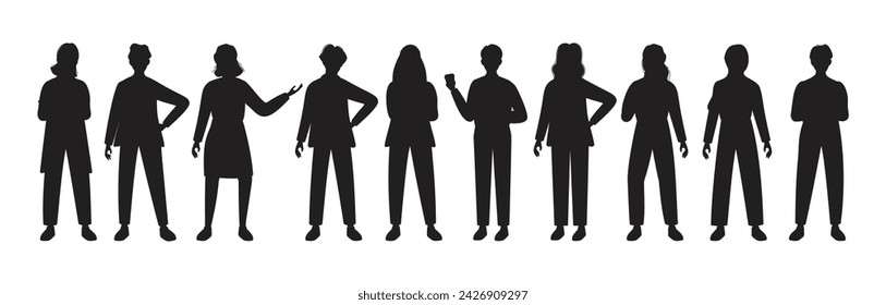 Set of business man and women standing with different pose silhouettes