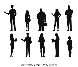 Set of business man and women standing with different pose silhouettes