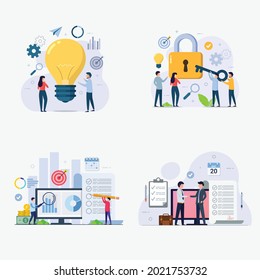 Conjunto de ilustraciones vectoriales del concepto de diseño de gestión empresarial