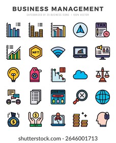 Set of Business Management icons in Lineal Color style. Lineal Color Icons symbol collection.