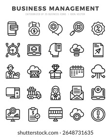Conjunto de Ícones de Gerenciamento de Negócios. Simples Lineal arte estilo ícones pack.