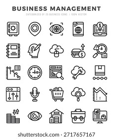 Conjunto de iconos de gestión empresarial. Ilustración vectorial.
