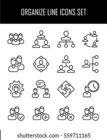 Set of business management in modern thin line style. High quality black outline organize symbols for web site design and mobile apps. Simple business team filter pictograms on a white background.