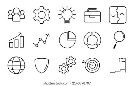 Set of Business management process outline icon. Vector design isolated