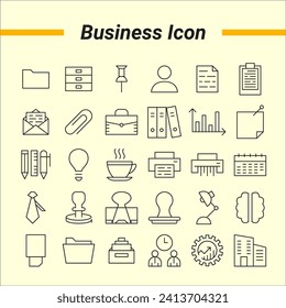 Set of Business Management, Stationary, Office Line Art or Outline Icon isolated on Light background, Editable Vector Icon, High Quality Vector Icon