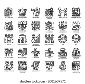 Conjunto de iconos de línea delgada de Business Management para cualquier proyecto web y de aplicación. 