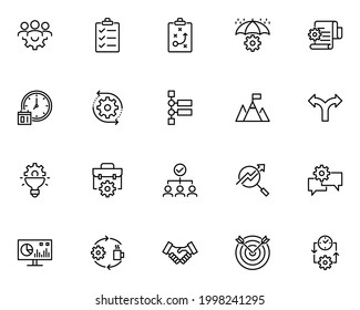 set of business managemnet line icon, organization, planning, 