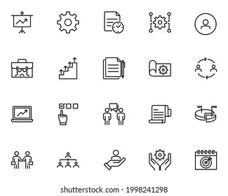 set of business managemnet line icon, organization, planning, 