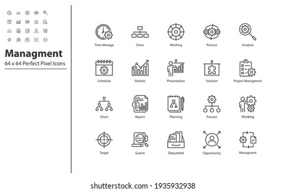 set of business managment thin line icons 64x64 px