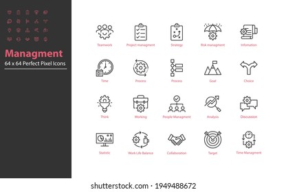 set of business managment thin line icons 64x64 px
