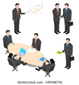 Set of business mans in isometric view isolated on white background.
