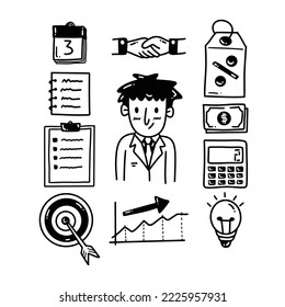 Set of business marketing doodle kawaii