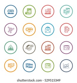 Set of Business and Marketing Icons as CRM, Store Analytics, Landing Page, Business Goals. Confirmation Letter, Marketing, Business Team, Analytics, Setup Campain, AB Testing, Report Statistics