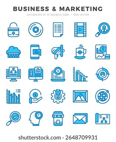 Set of Business and Marketing Icons. Simple line art style icons pack.