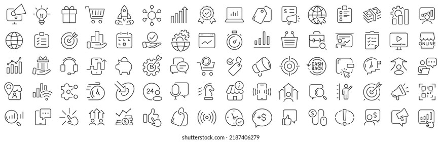 Set of business and marketing line icons. Collection of black linear icons