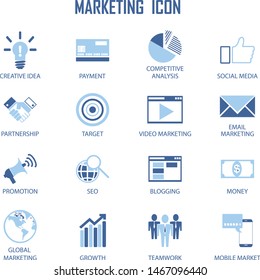 Set Of Business  Marketing Strategy Payment Social Media Creative Related Vector Flat Icons. 
Contains  Mail  Marketing, Target  Audience, Keywording, 
Product Presentation.
