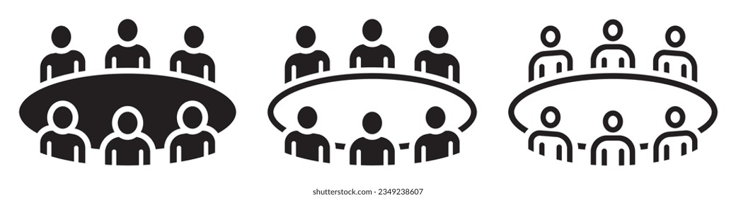 Set of business meeting icon. Collaboration and teamwork symbols, brainstorming, conference, Concilium, team business meeting. Group people, people at the table. Vector.