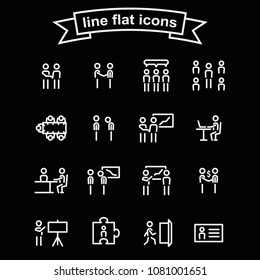 Set of business meeting vector thin line black and white icons.