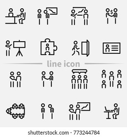 Set of business meeting vector thin line icons.