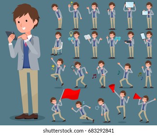 A set of business men with digital equipment such as smartphones.
There are actions that express emotions.
It's vector art so it's easy to edit.