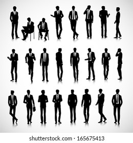 Set of business men silhouettes on background