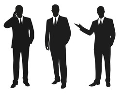 Set Of Business Men. Vector Isolated Silhouettes