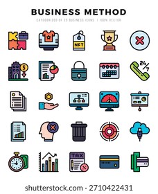 Set of Business Method Icons. Simple line art style icons pack.