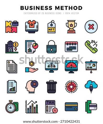 Set of Business Method Icons. Simple line art style icons pack.