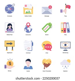 Conjunto de iconos planos empresariales y multimedia 


