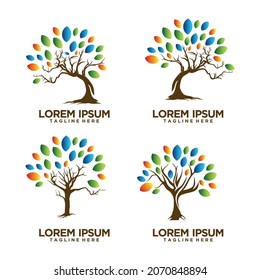 set of business nature tree logo design vector