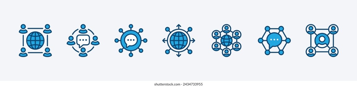 Set of business networking icon. Containing network, global connection, community, relationship, social media communication. Vector illustration