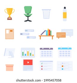 Set of Business and Office Equipment Flat Editable Icons