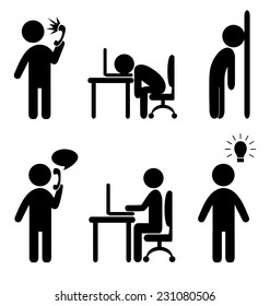 Set of business office situation flat icons isolated on white background