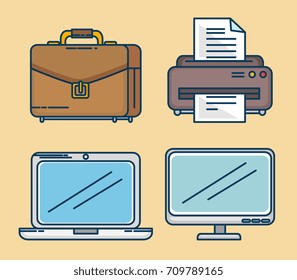 set of business and office work elements