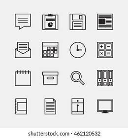 Set of business office work outline icons design isolated, vector illustration