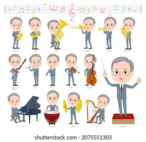 A set of business old man on classical music performances.It's vector art so easy to edit.