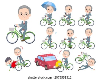 A set of business old man riding a city cycle.It's vector art so easy to edit.